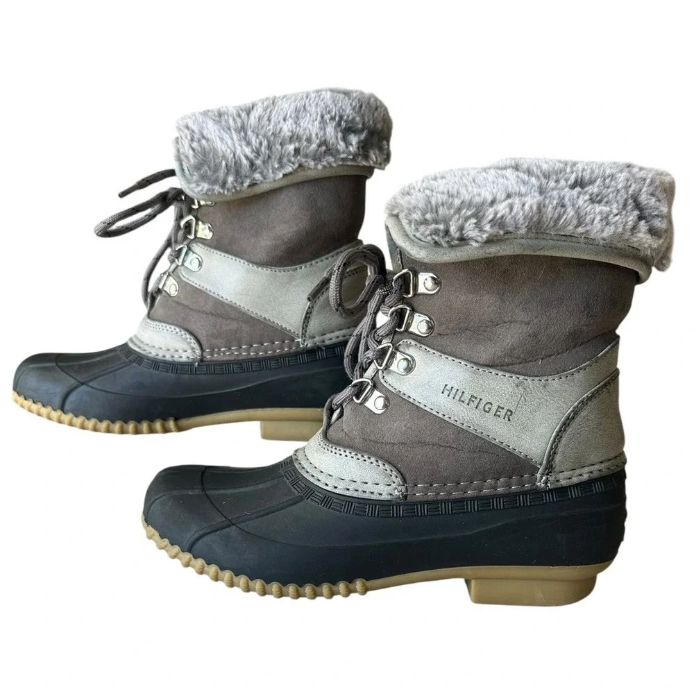 Tommy Hilfiger Rusteen Gray Duck Boot US Sz‎ 5 Faux Shearling Lined Grey EUC